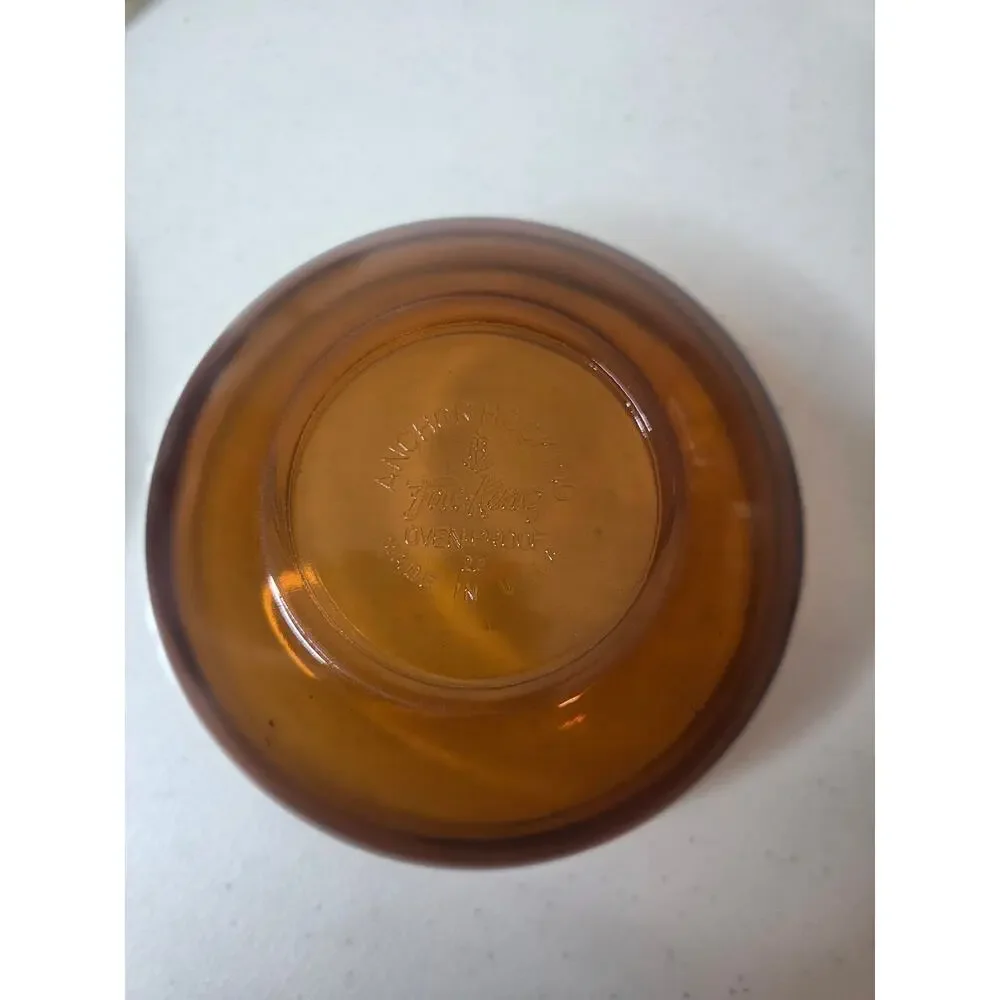 Anchor Hocking Fire King 436 Amber Brown 1 Qt Round Glass Casserole Dish and Lid